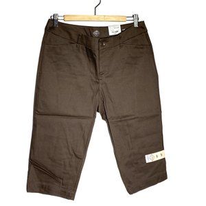 St Johns Bay Capri Pant Stretch Mid Rise Cafe Brown Womens Petite 10 NWT